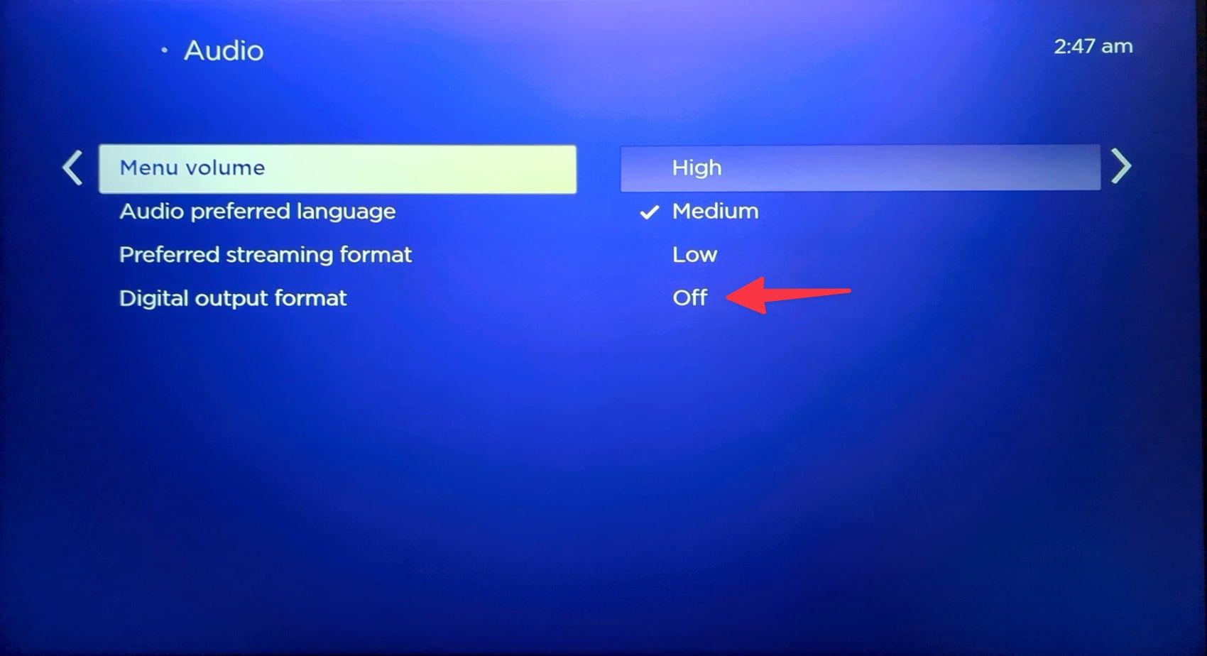 Disable Roku menu volume