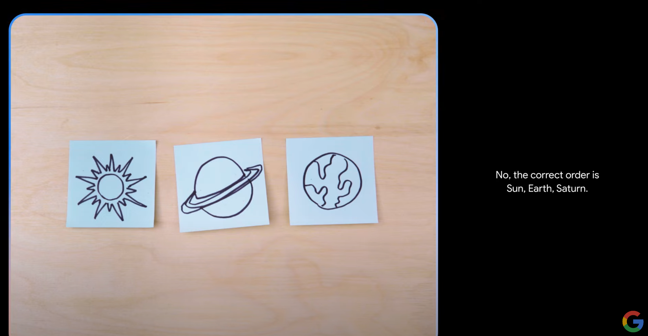 Gemini recognizes drawings of planets and corrects their order.