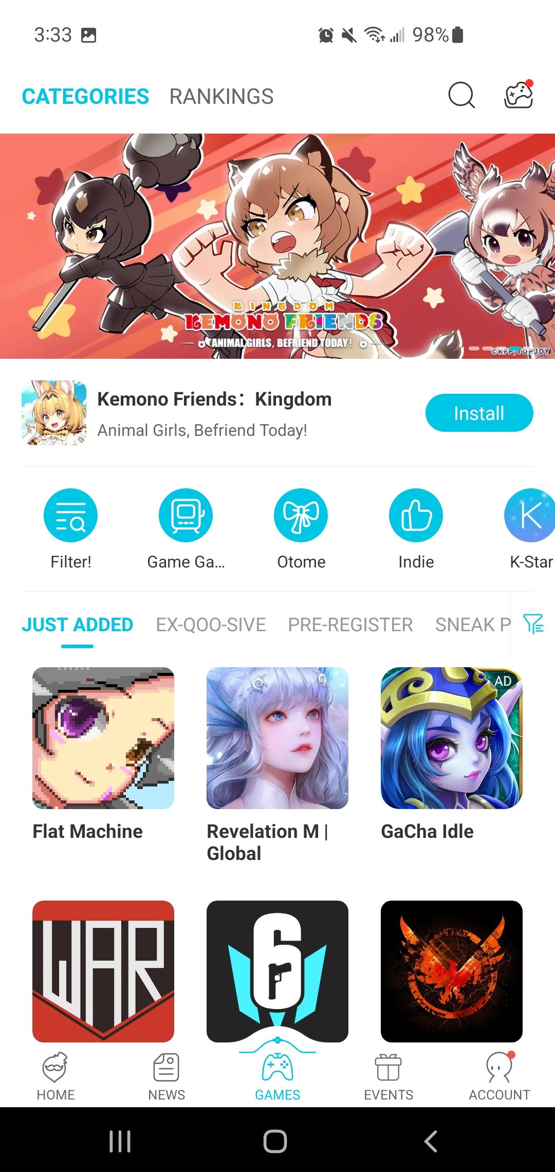 Games category page in QooApp