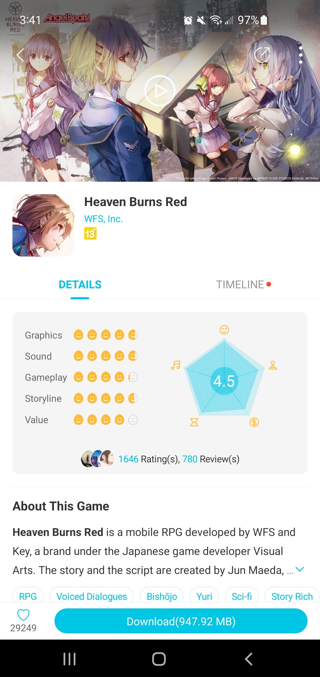Heaven Burns Red app listing in QooApp