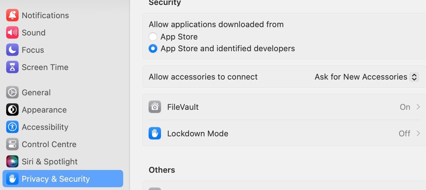 security settings on Mac