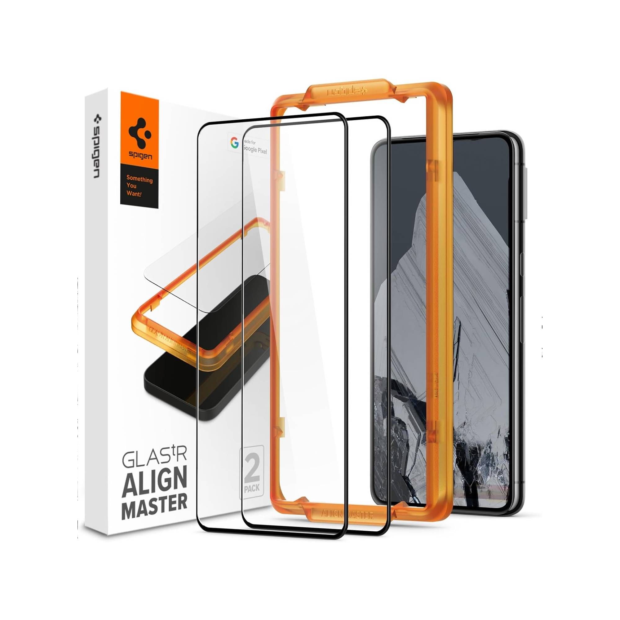 Spigen Tempered Glass Screen Protector for Pixel 8 Pro on a white background