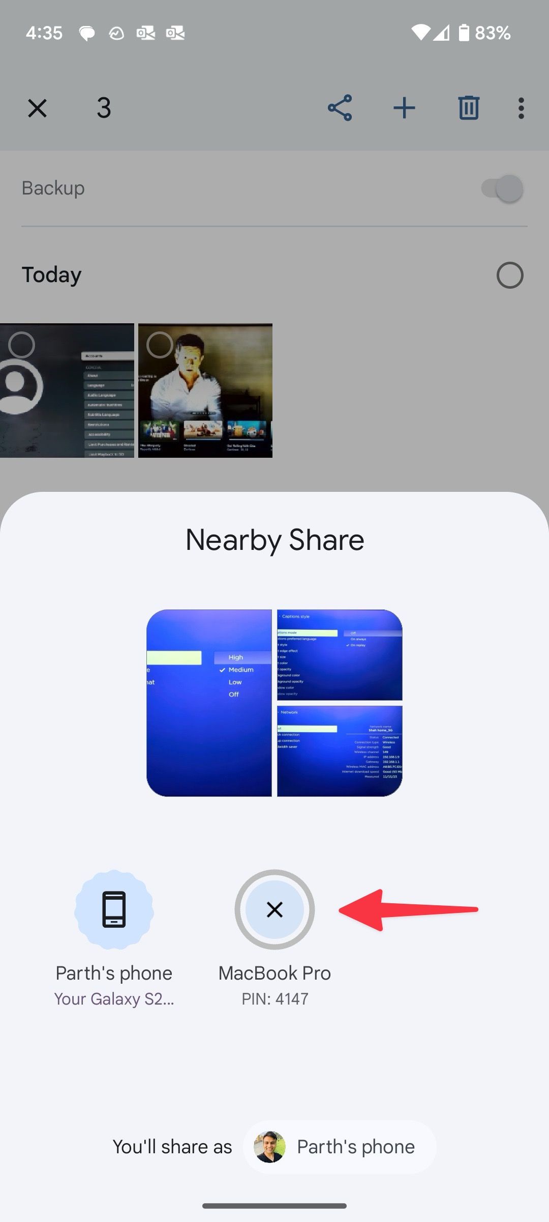 select Mac on nearby share