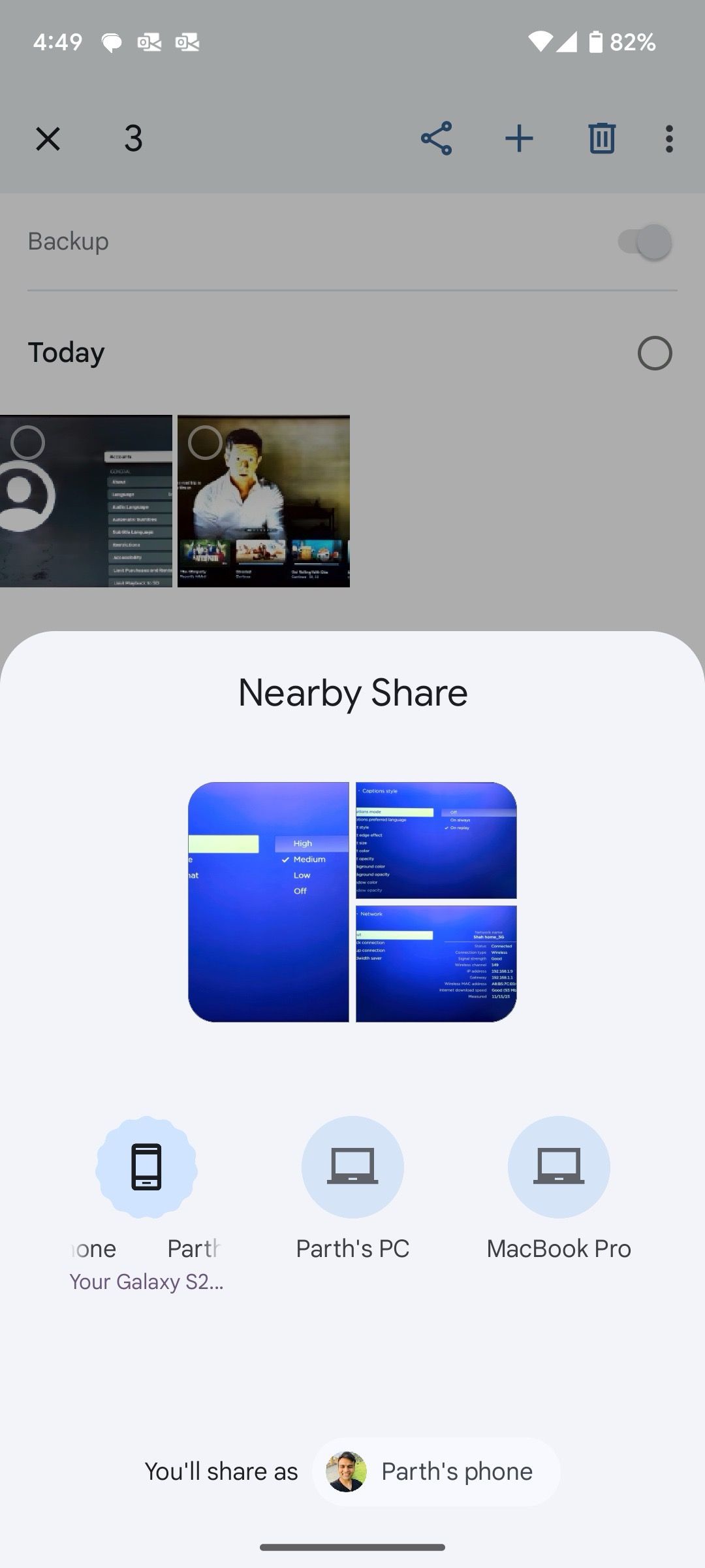 select Windows PC on nearby share