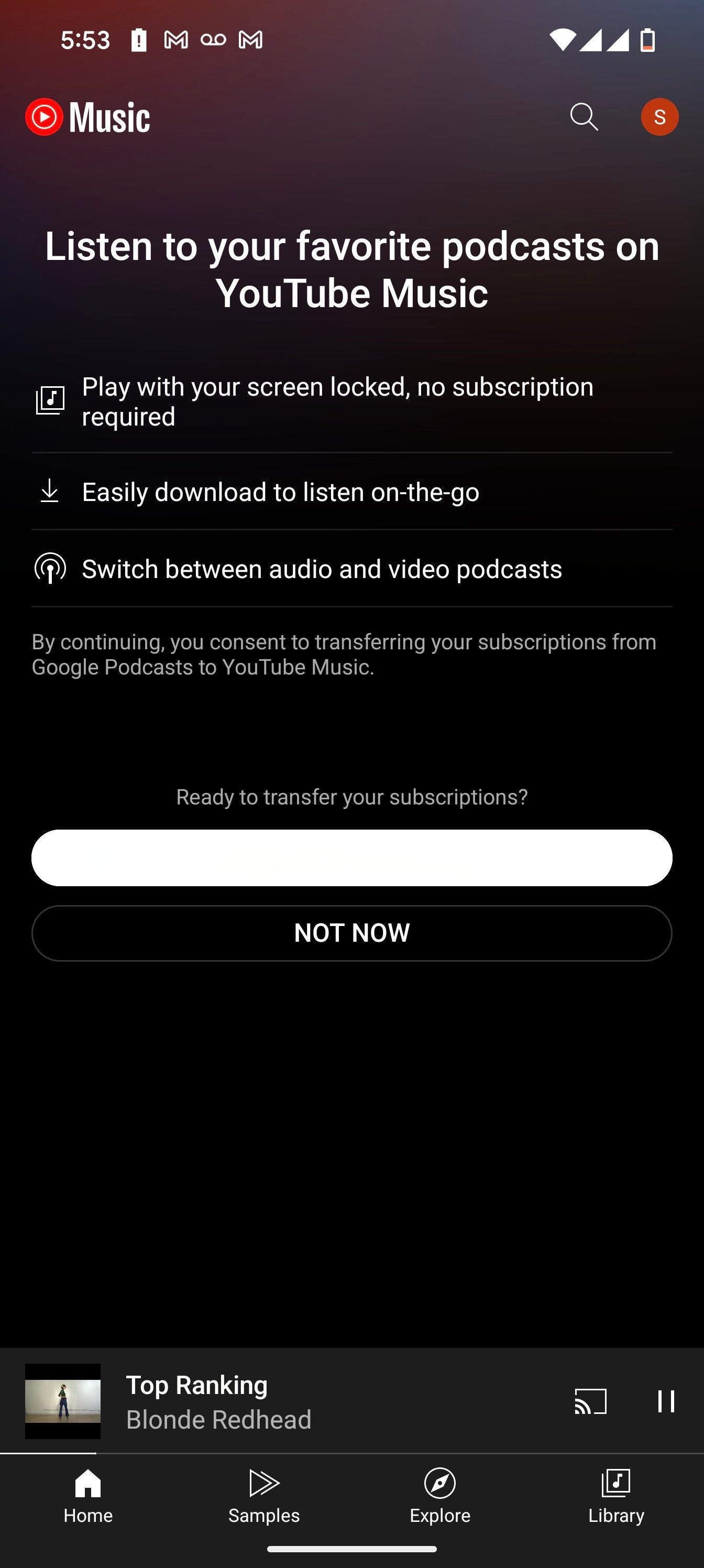 Transfer Google Podcasts to YouTube Music