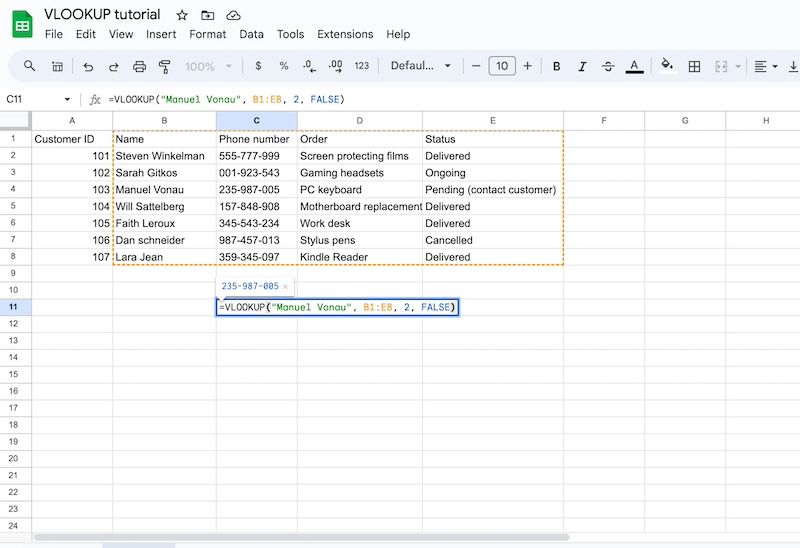 Typing a quoted search key in VLOOKUP formula on Google Sheets