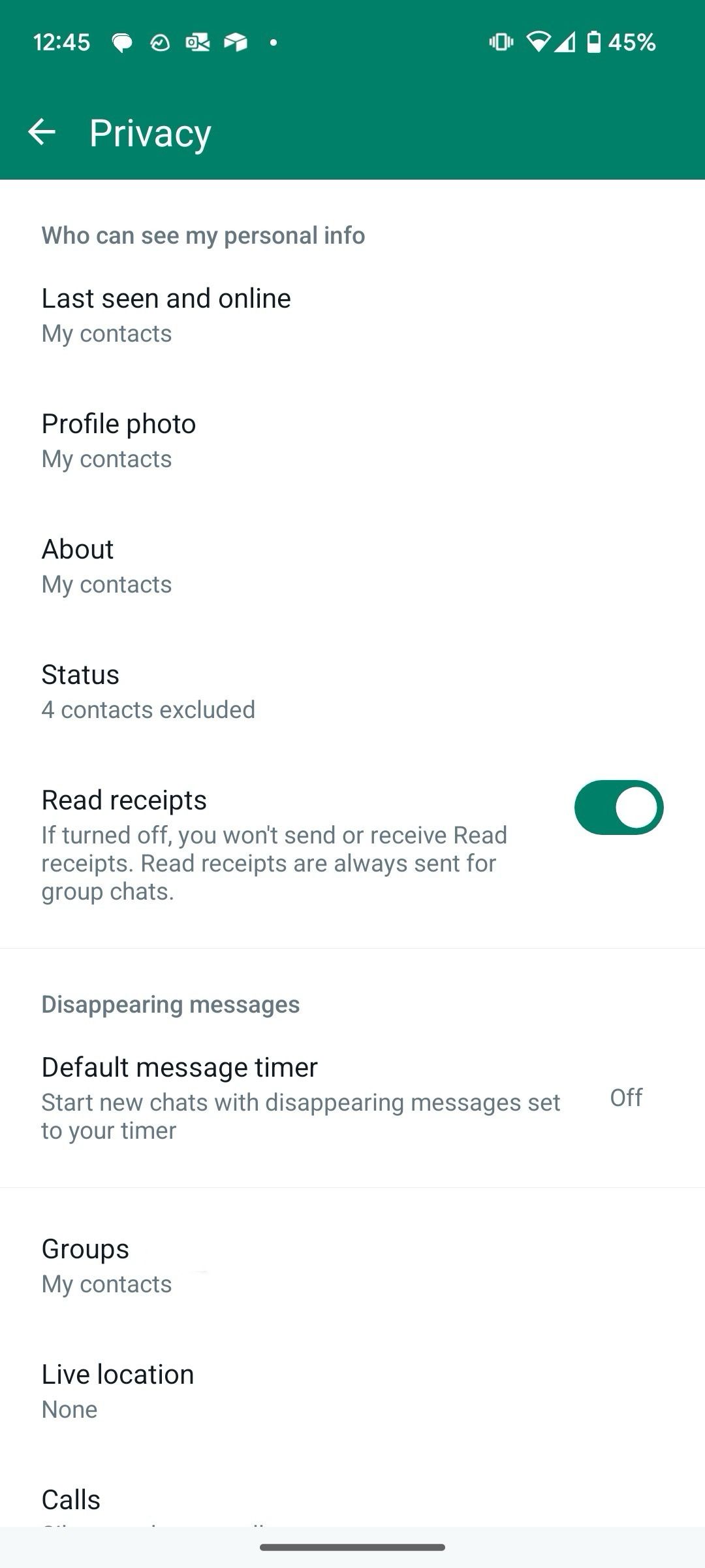 privacy options on WhatsApp