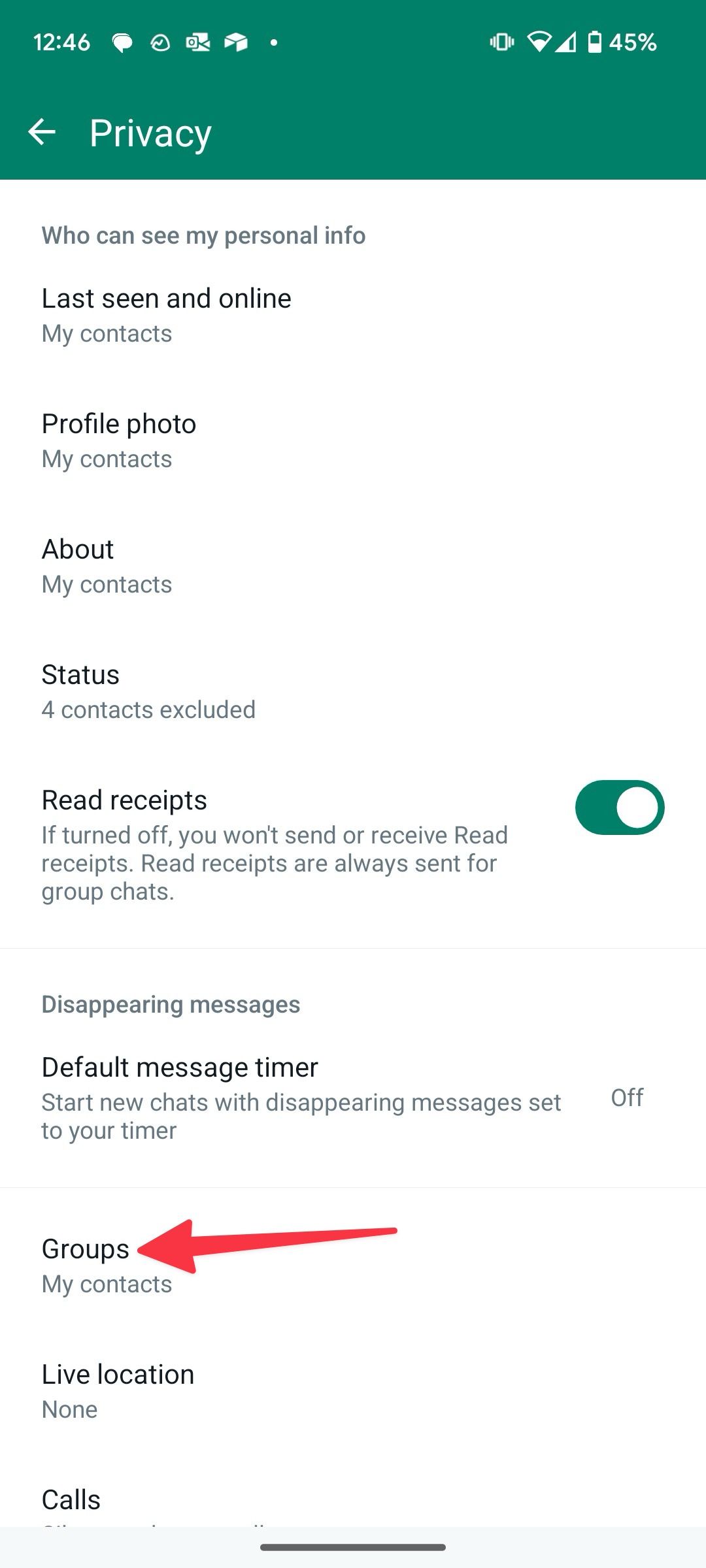 groups in WhatsApp settings