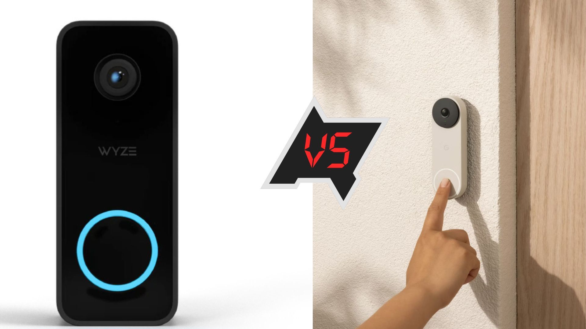 The Wyze Video Doorbell v2 and the Nest Doorbell (Wired, 2nd Gen) side by side