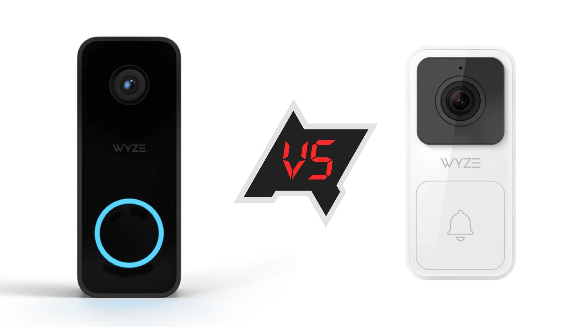 The Wyze Video Doorbell v2 and Wyze Video Doorbell (Wired) against a white background