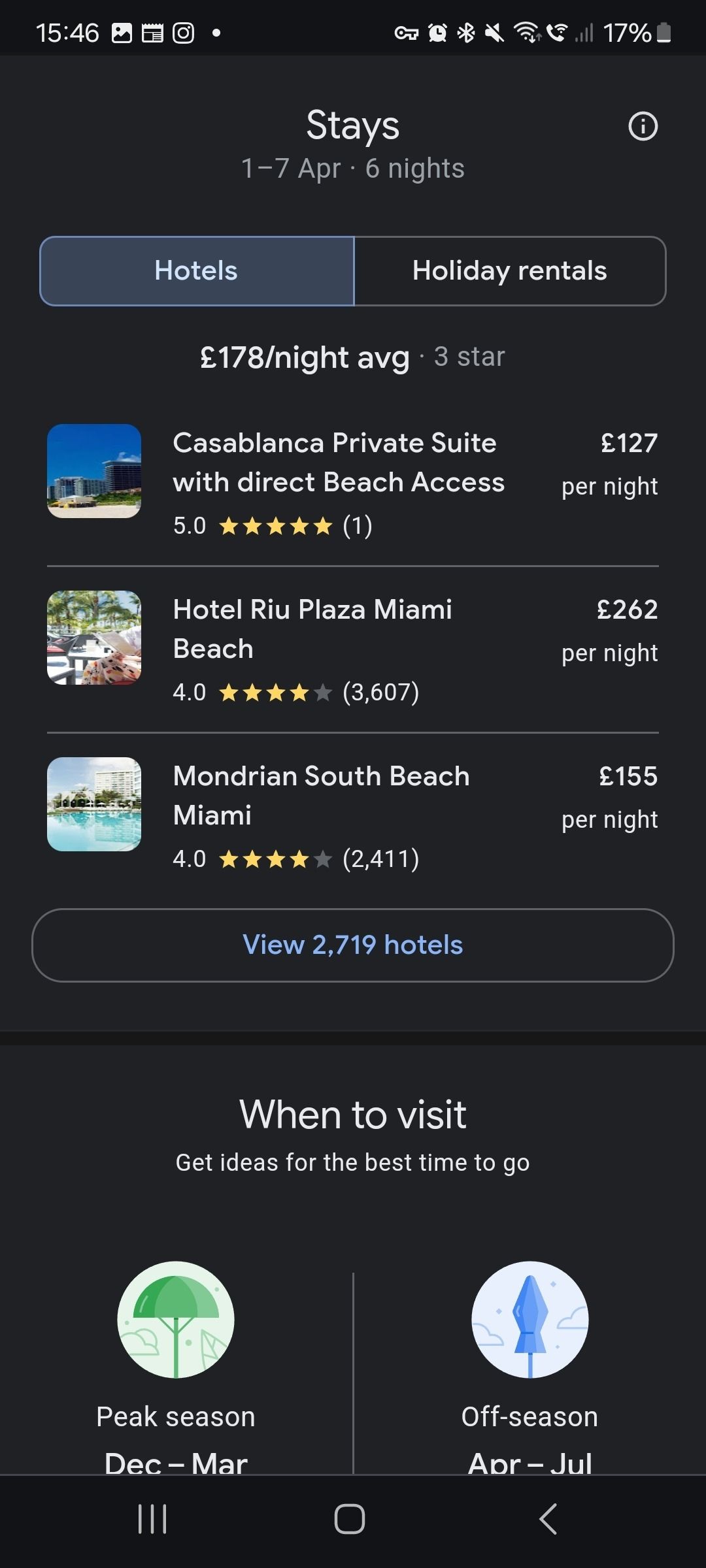 Google explore hotel options screenshot