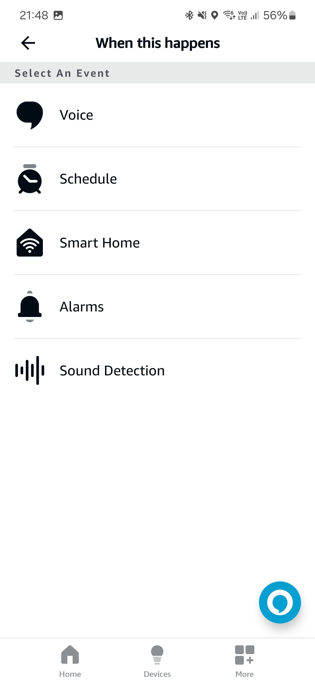 Screenshot of the Alexa app showing the Routine creation screen