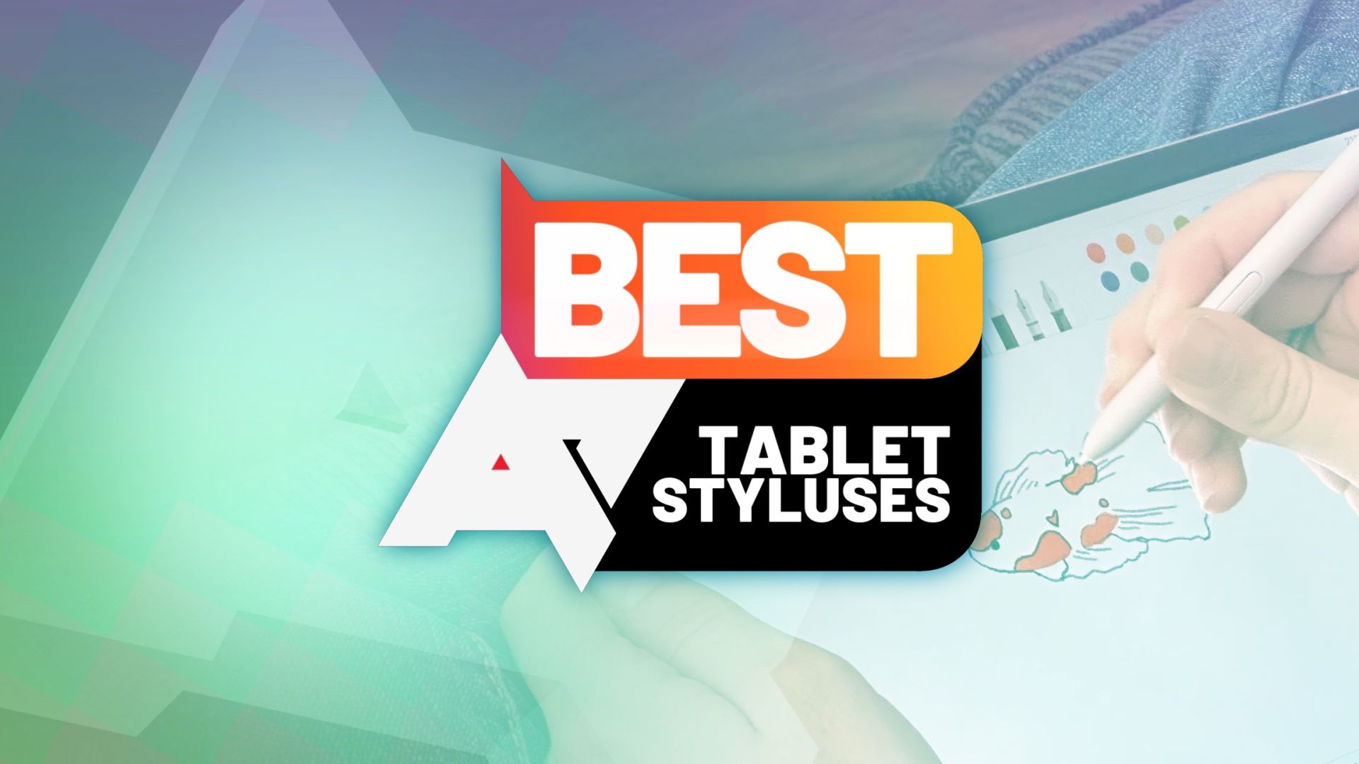 A tinted photo of someone drawing on a tablet with a stylus, with an 'AP Best Tablet Styluses' logo in front