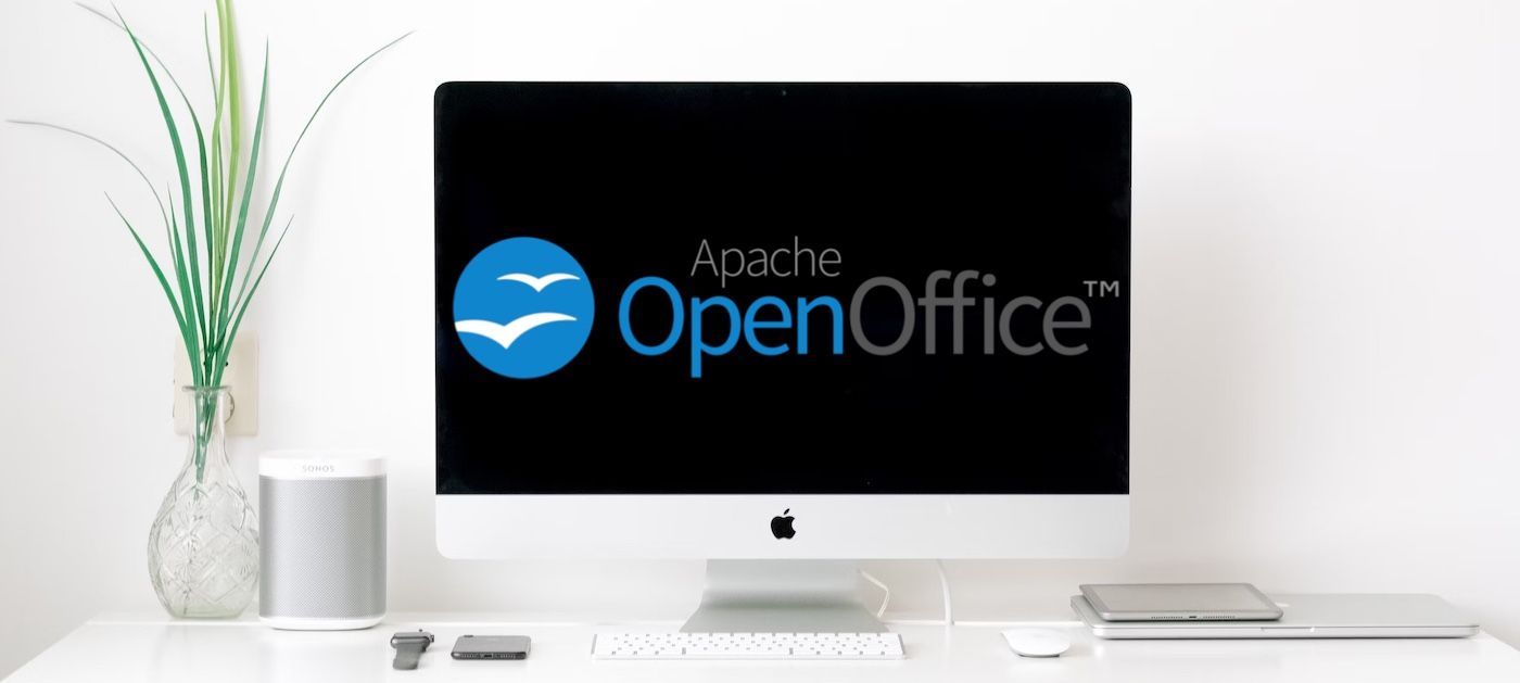 Apache OpenOffice logo overlayed on office setup hero image