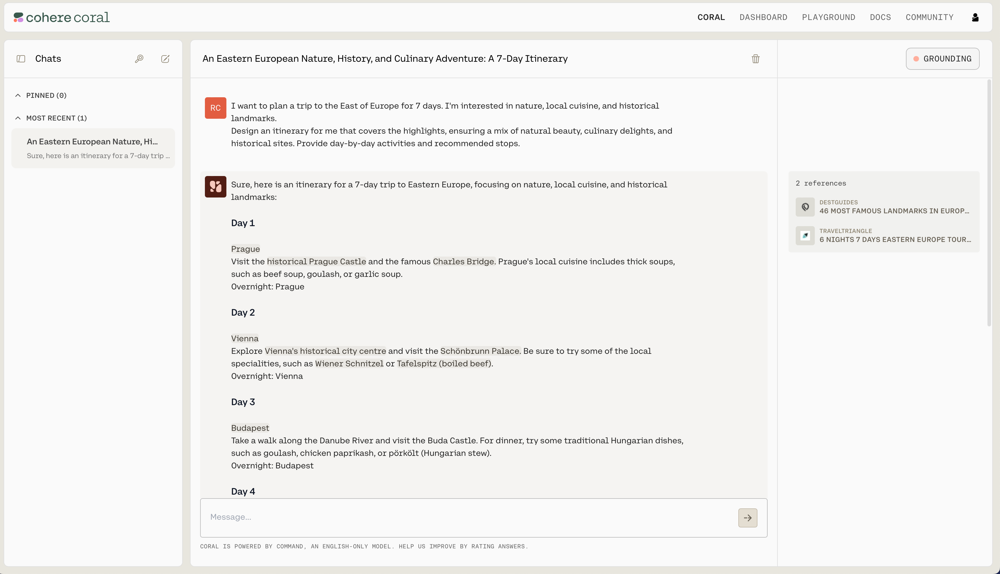 Example of a Cohere AI-generated chat response