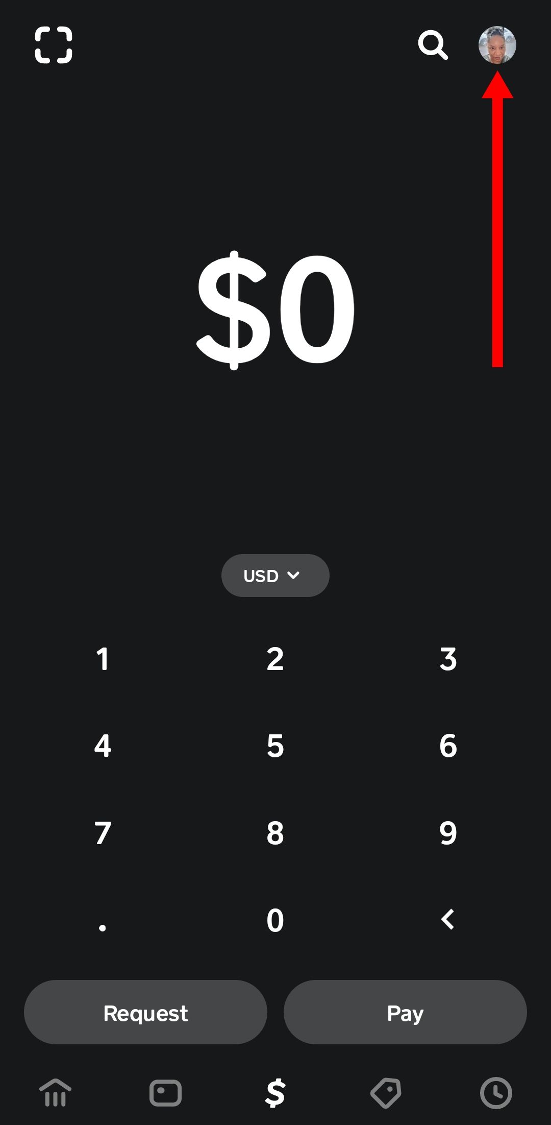 Screenshot of the profile icon in the Cash App Android app