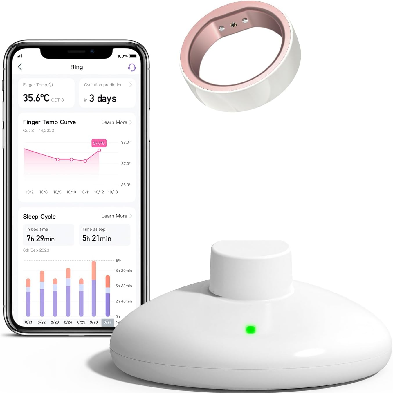 Femometer Smart Ring with stand and application