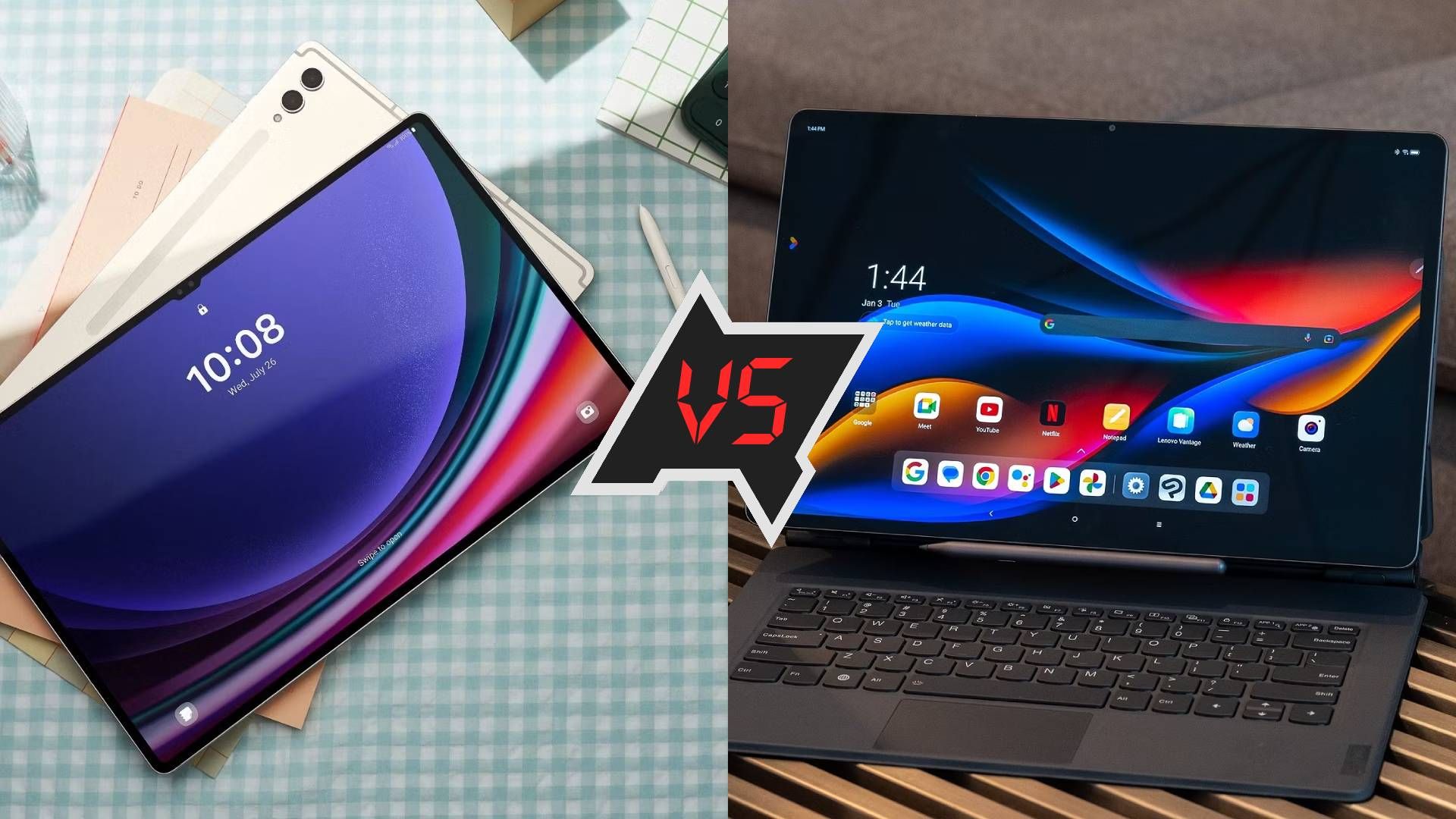 The Tab S9 Ultra compared side-by-side to the Lenovo Tab Extreme