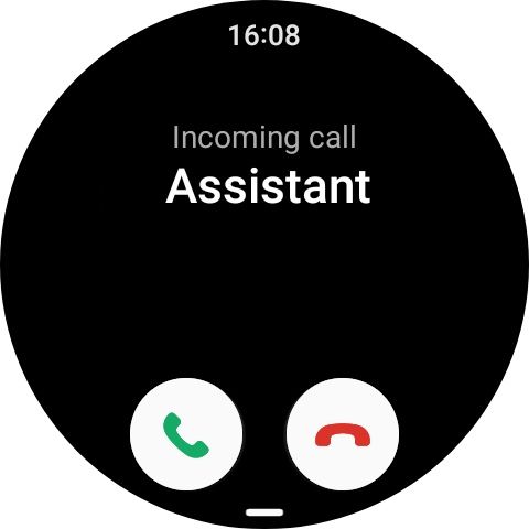 Screenshot of the Samsung Galaxy Watch6 call screen showing an incoming call