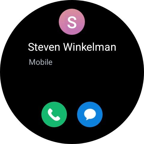 Screenshot of the Samsung Galaxy Watch6 showing a contact card