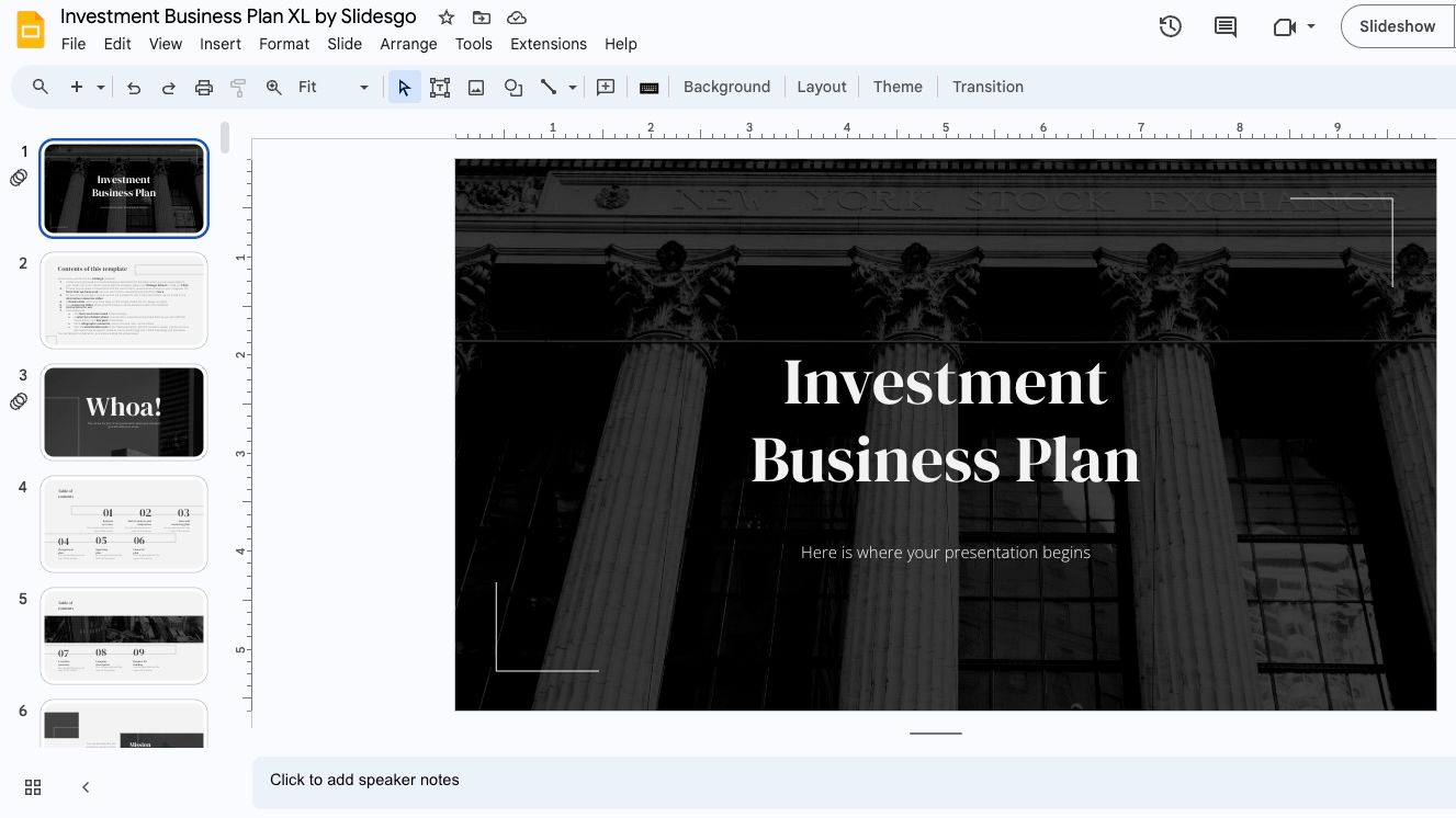 slidesgo investment business plan