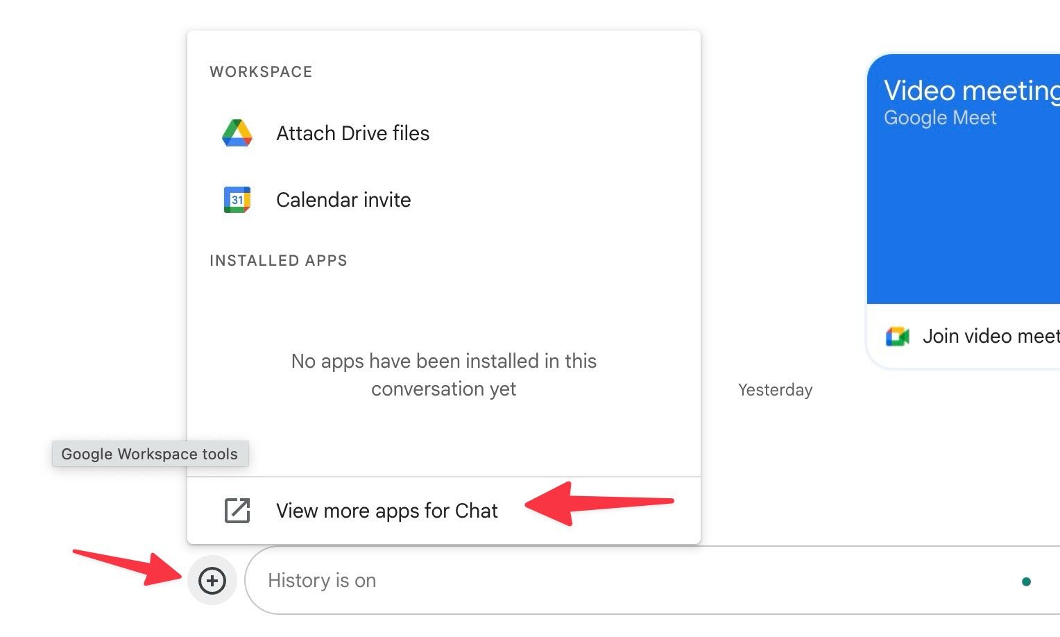 View Google Chat apps