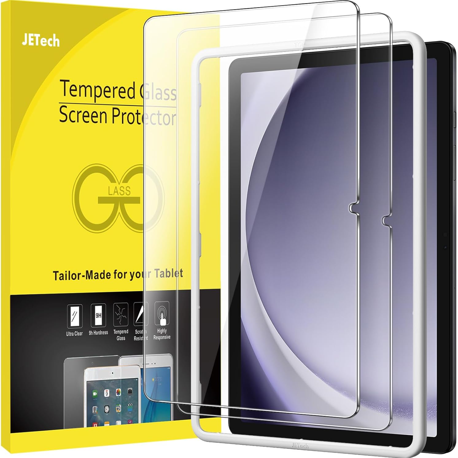 JETech Screen Protector for Galaxy Tab A9+ with package on white background