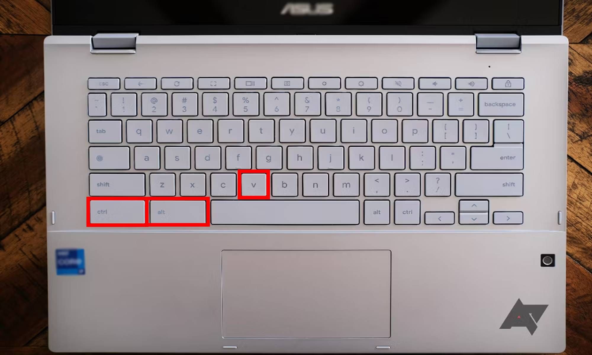 Image of a keyboard with the ctrl, alt, and V keys highlighted