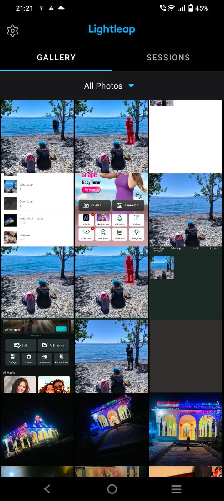 Screenshot of the image gallery in the Lightleap app