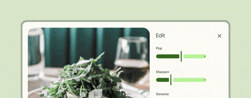 A video clip of an image editor showing the redesigned Material Design 3 sliders