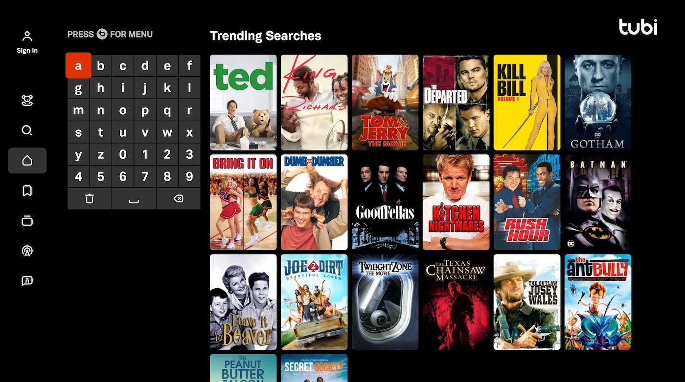 Search for movies on the Tubi app