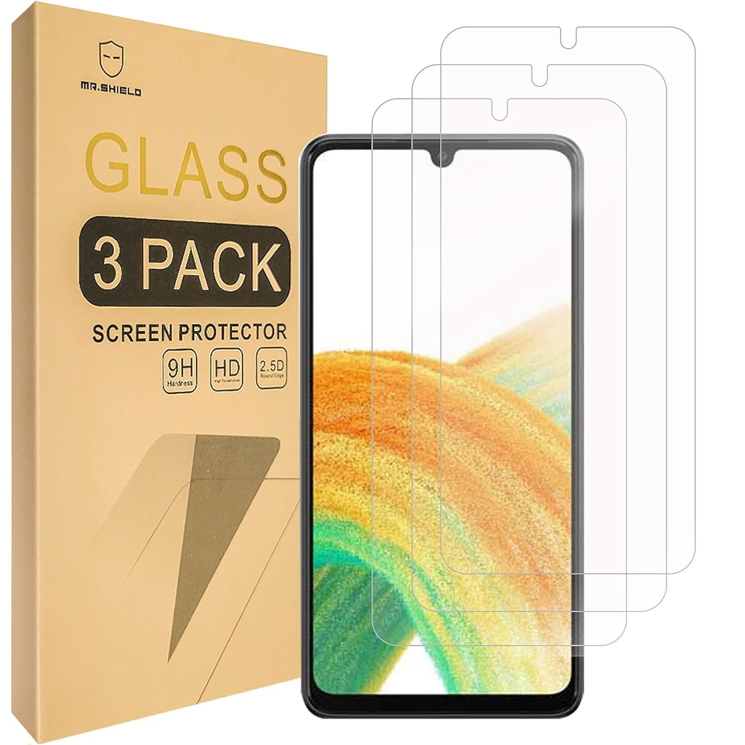 Mr.Shield Tempered Glass Screen Protector for Galaxy A25 5G beside packaging