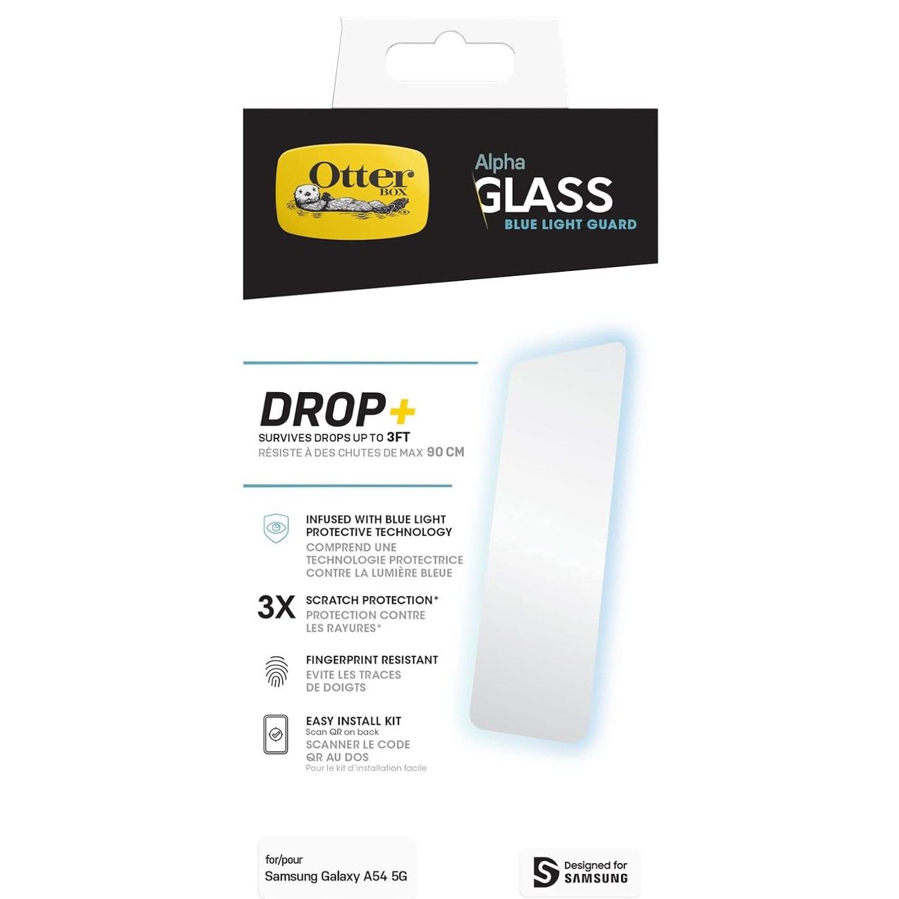 A retail pack of an OtterBox screen protector on a white background