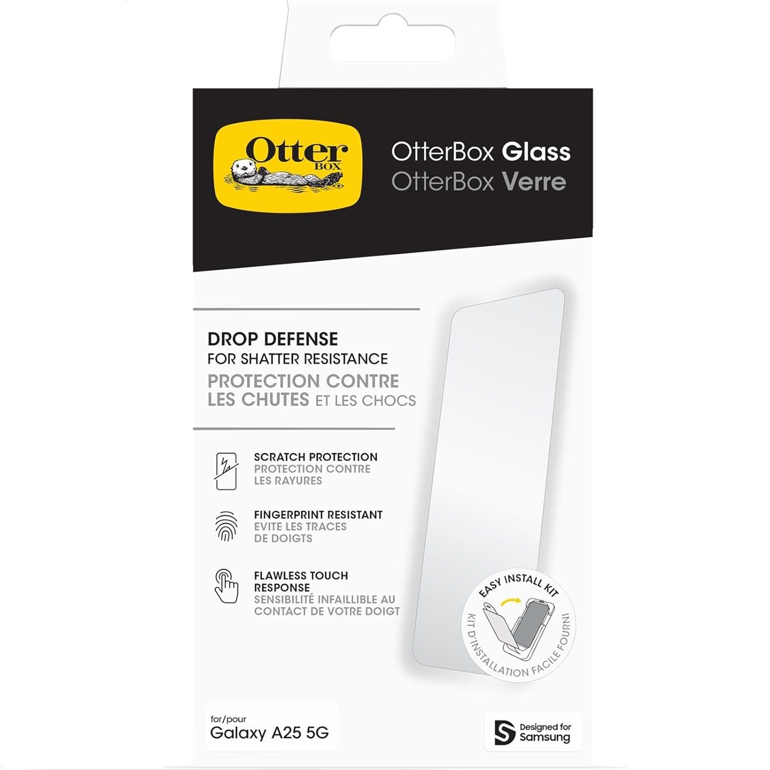 OtterBox Glass Screen Protector for Galaxy A25 5G in packaging