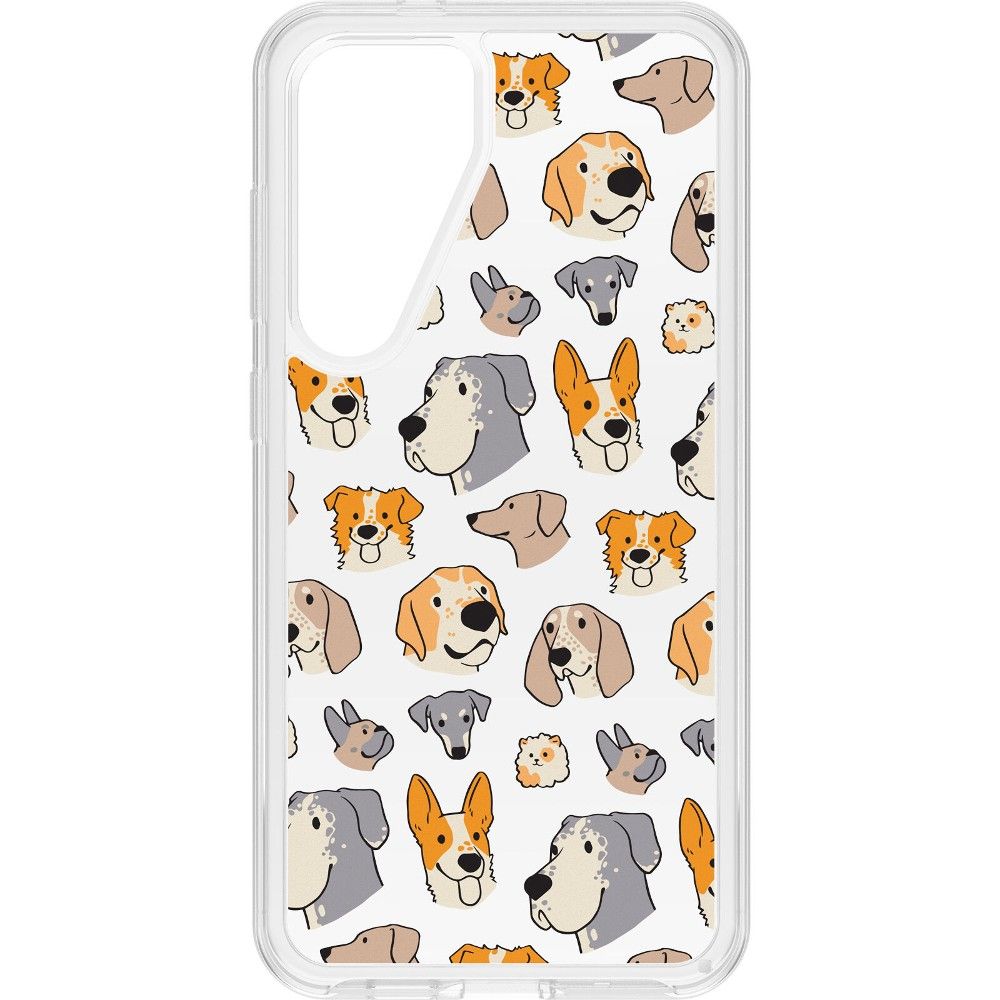 The limited edition Dogs print on the clear Otterbox Symmetry Series case for Galaxy S24+