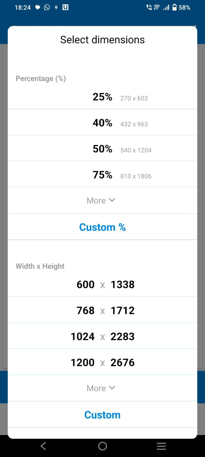 Screenshot showing the dimensions in the Photo & Picture Resizer app