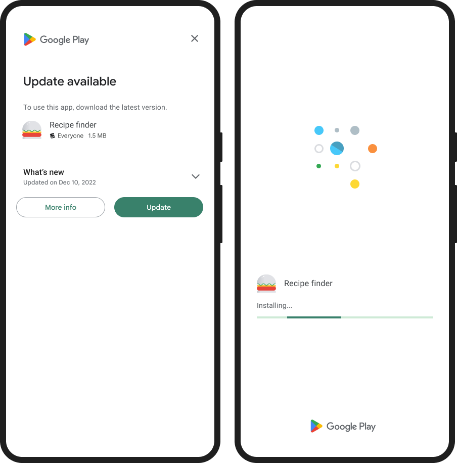 Imagery depicting Google's new full-screen prompts for app updates