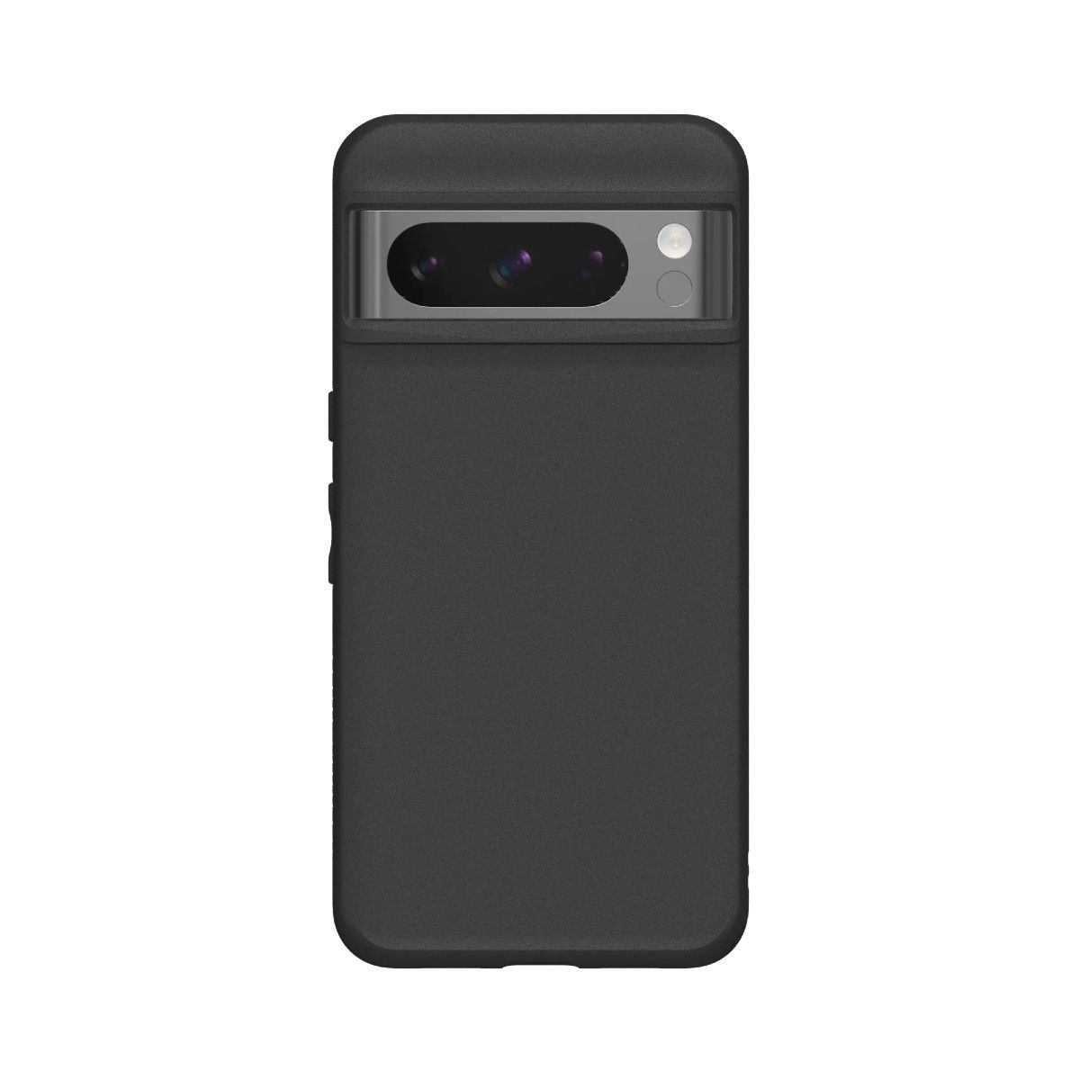 A rear view of the Pixel 8 Pro with a black RhinoShield SolidSuit case