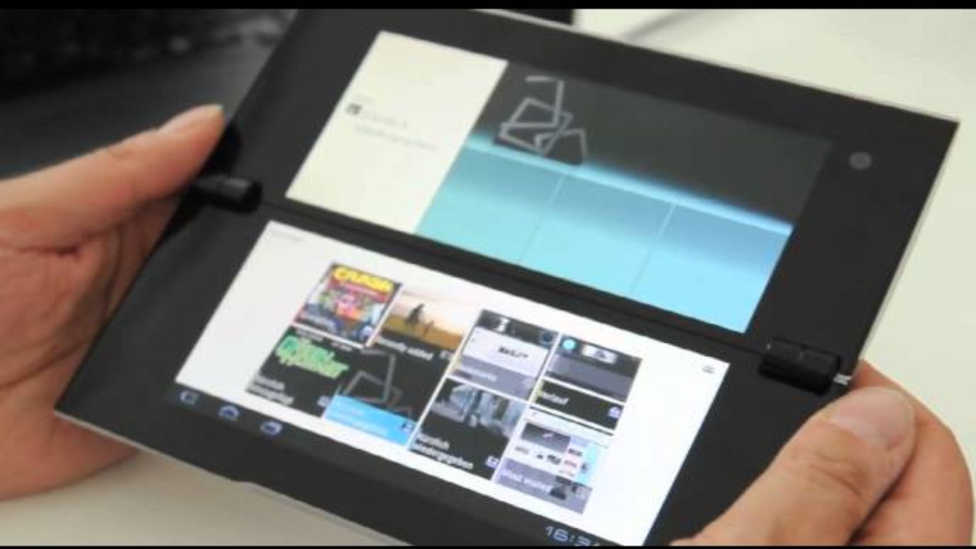 Sony S2 Tablet held with both screens open