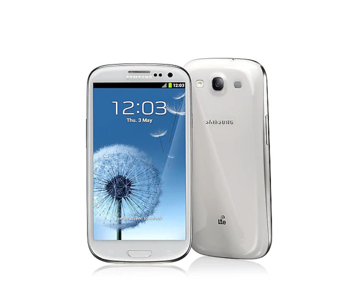 A white Samsung Galaxy SIII.