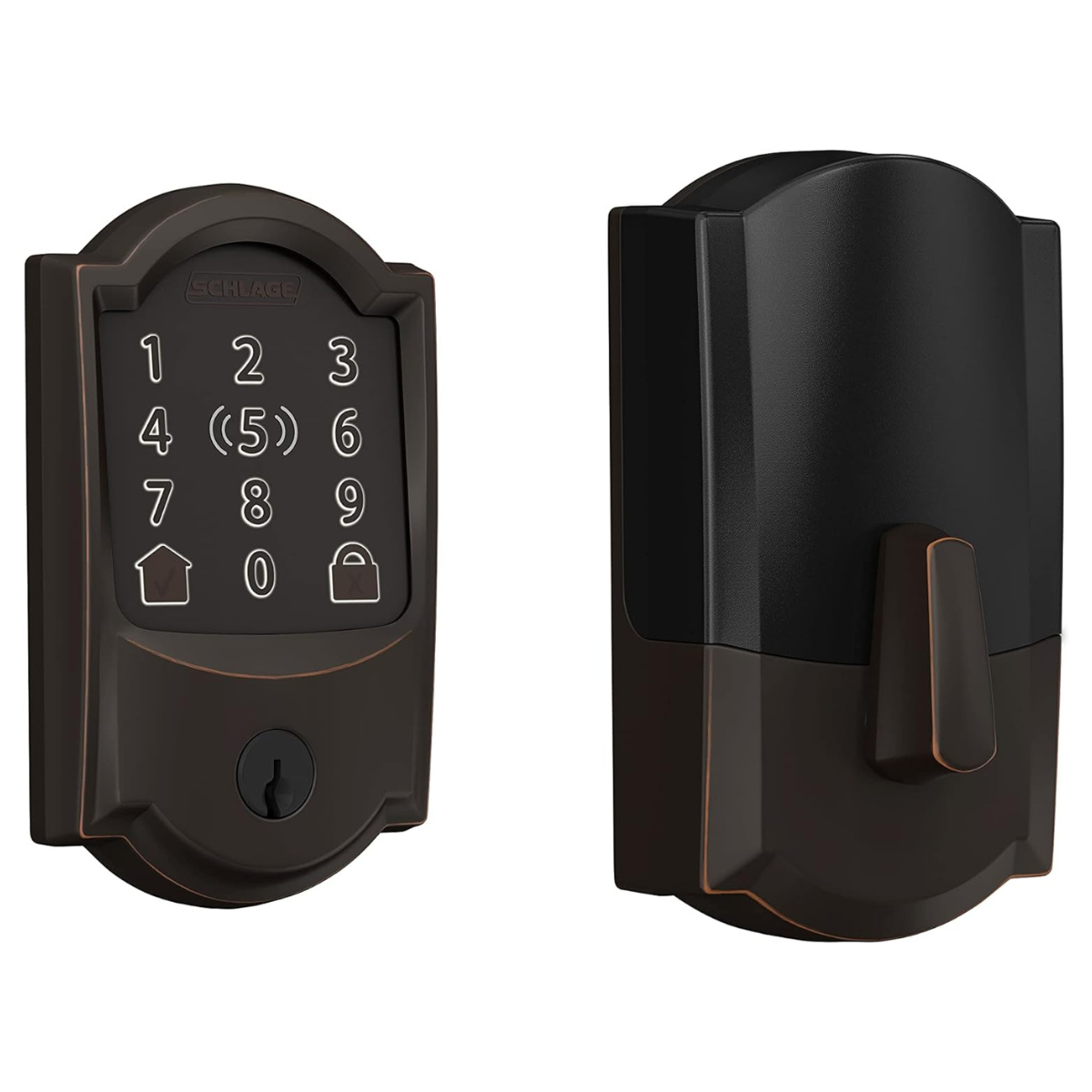 The Schlage Encode Plus, keypad and lock side by side