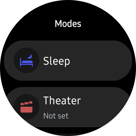 Screenshot showing sleep and theater modes on the Samsung Galaxy Watch 6