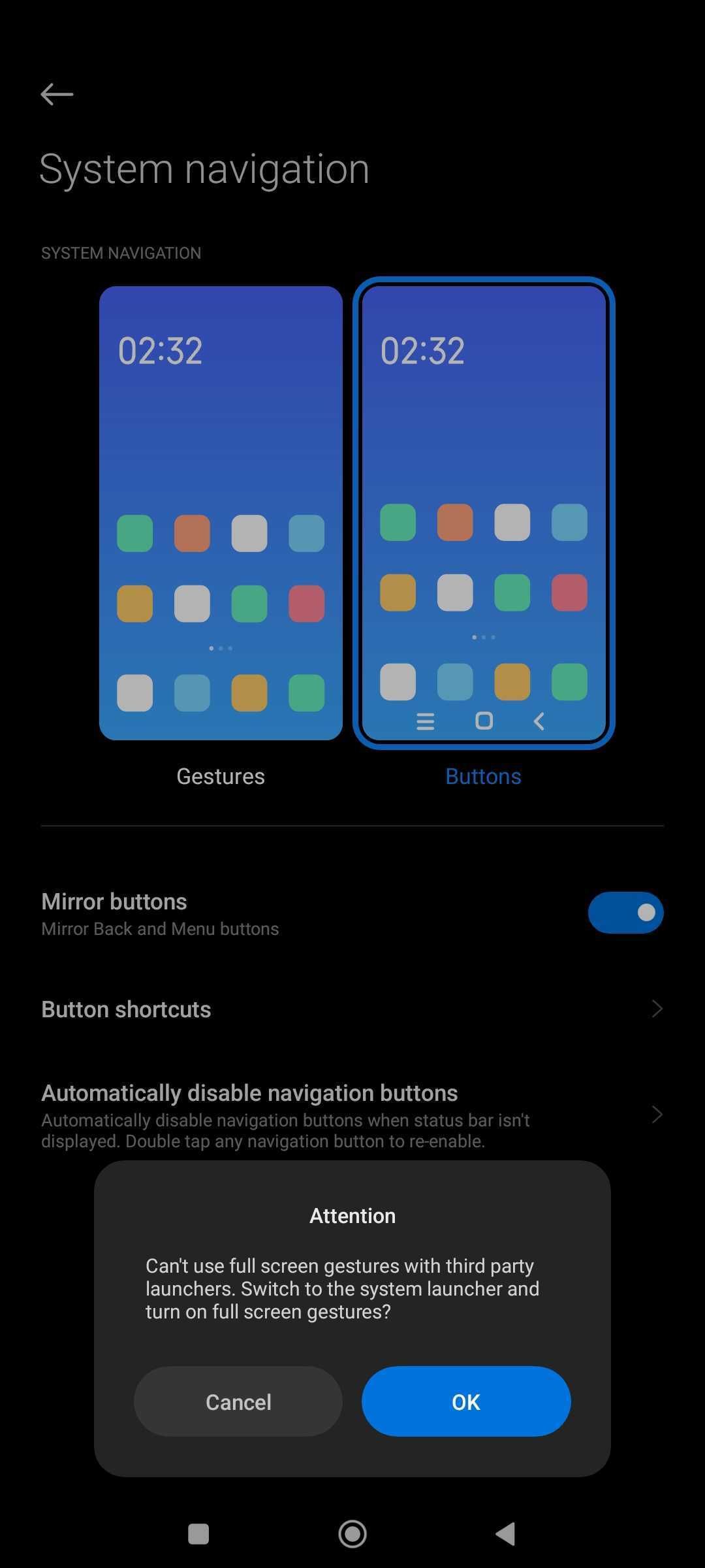 A screenshot of the MIUI launcher settings page