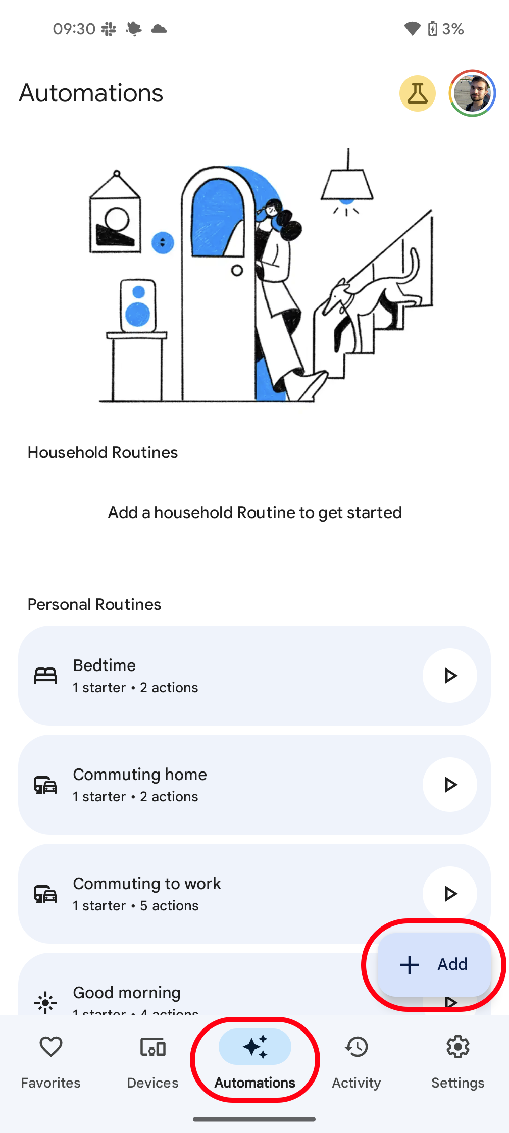 Adding a new routine on the Google Home app