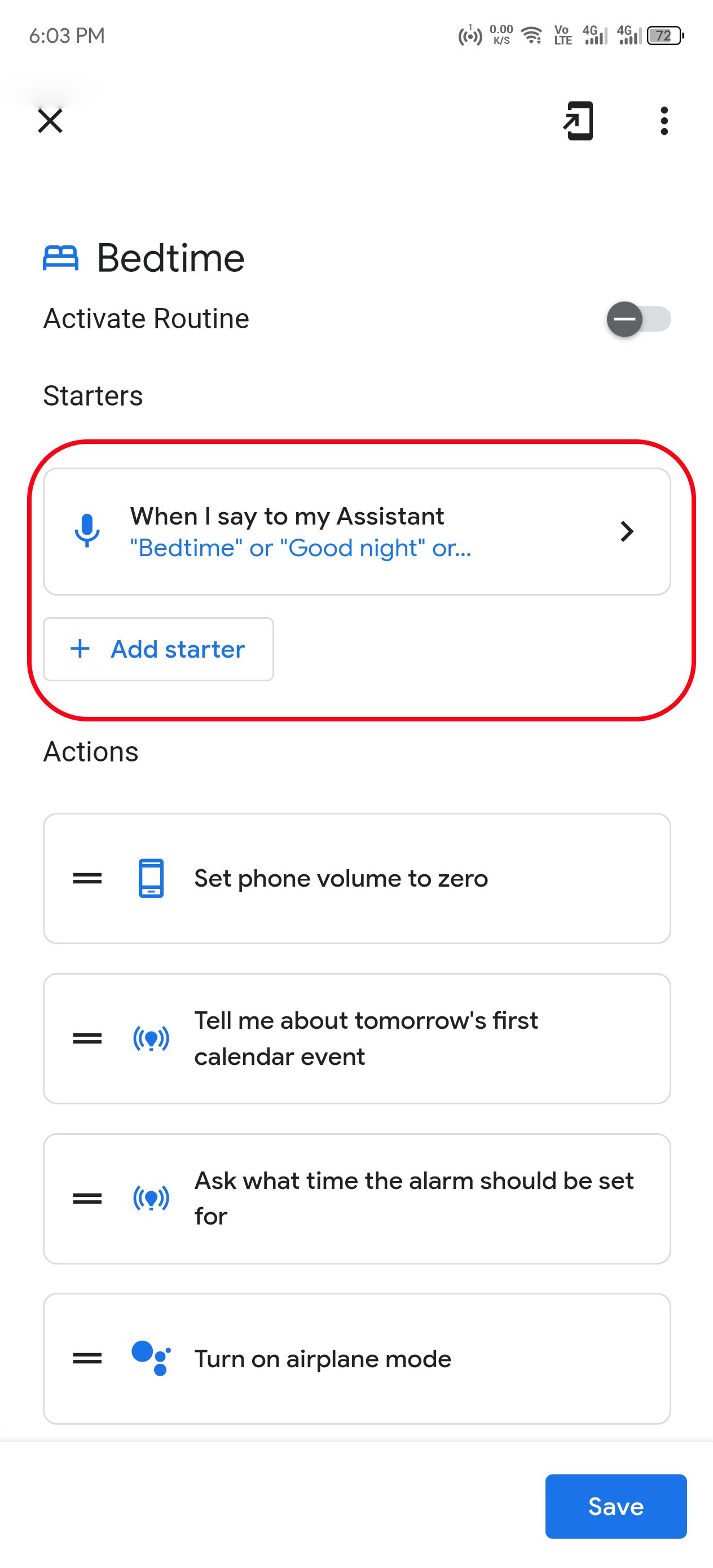 Modifying routine starter command