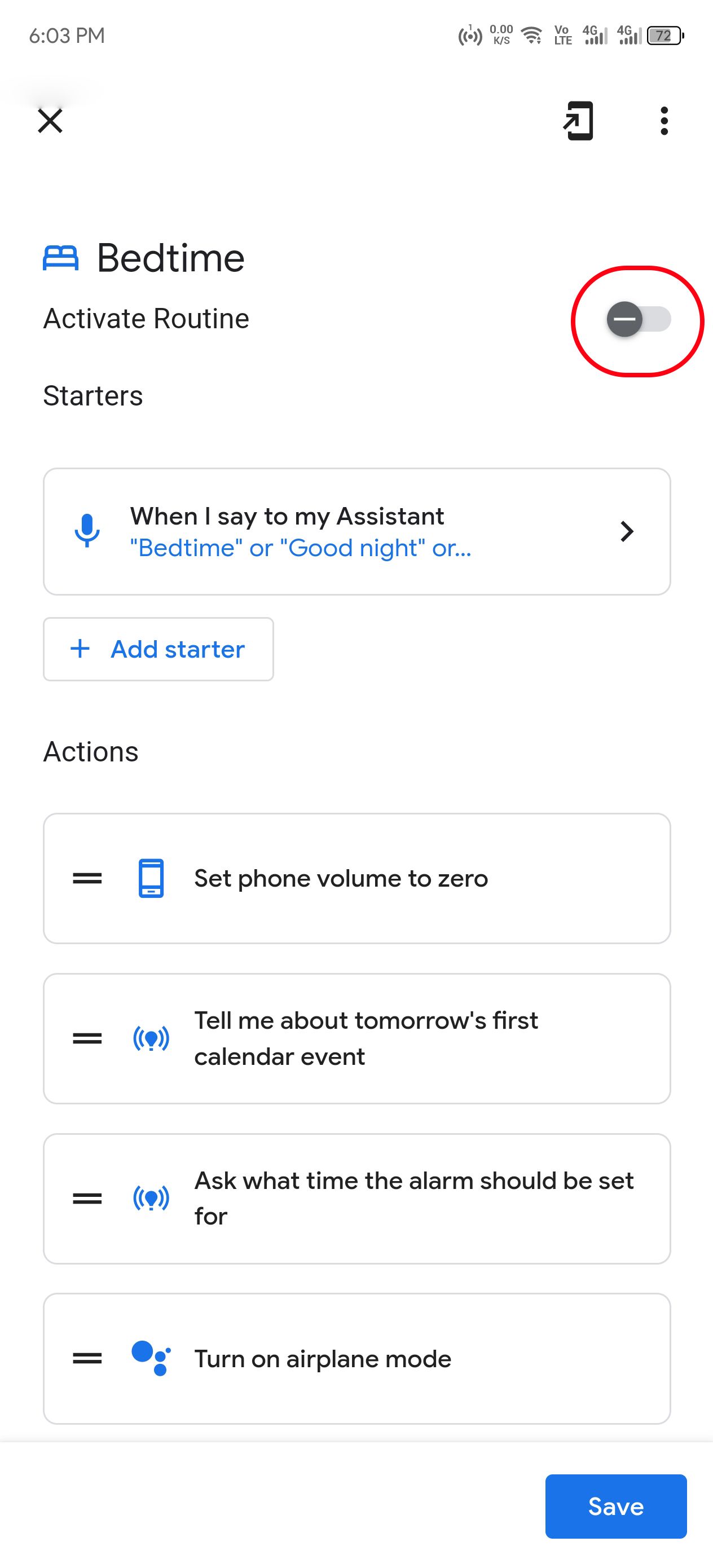 Toggling on/off a routine