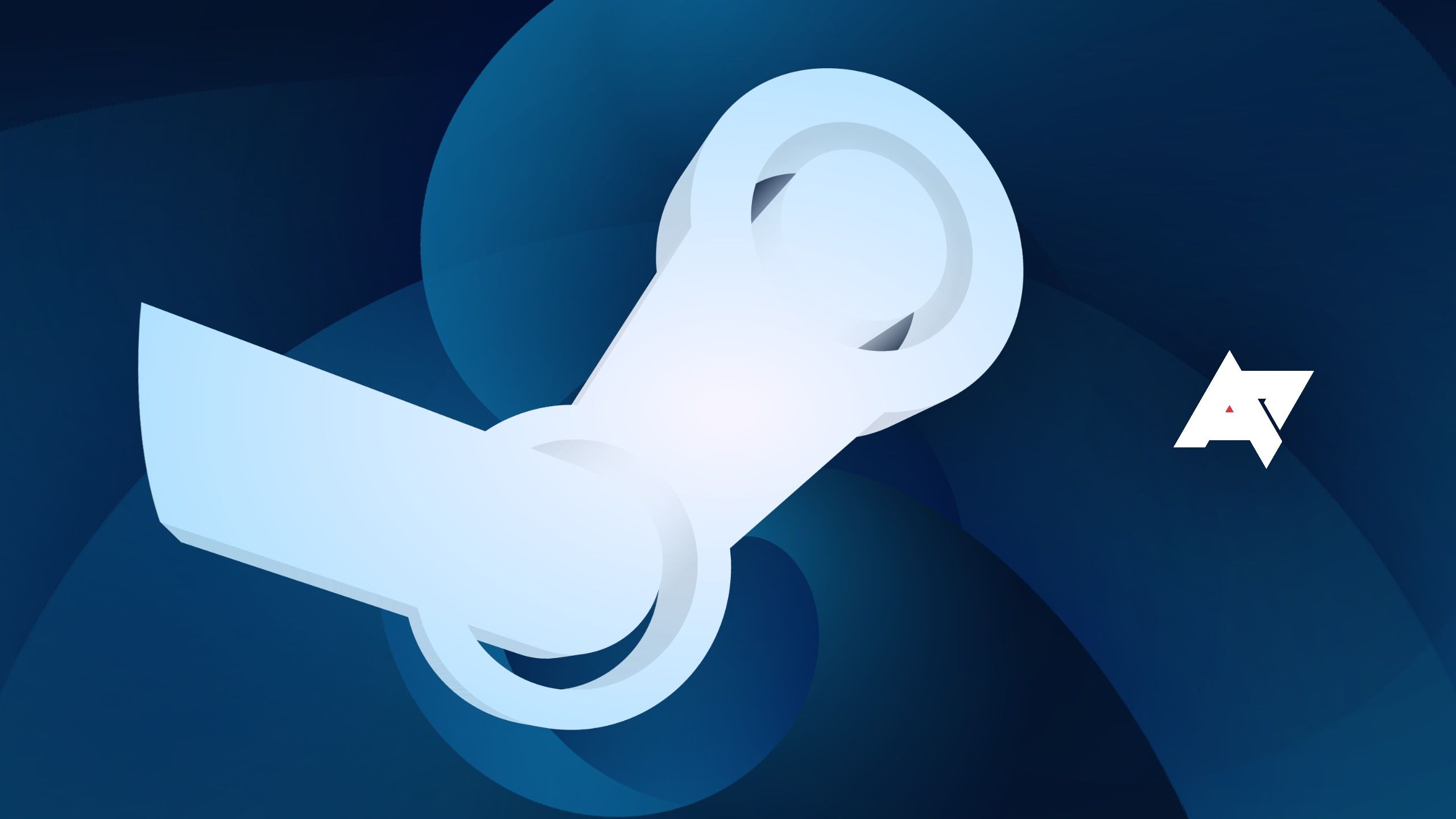 steam logo duplicated over dark navy background with white AP logo on rightside