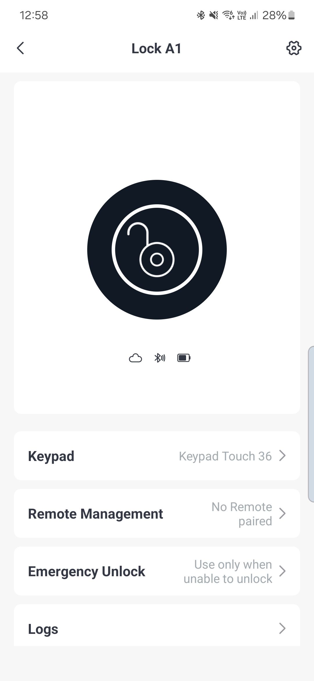 Screenshot of the SwitchBot app showing the lock status