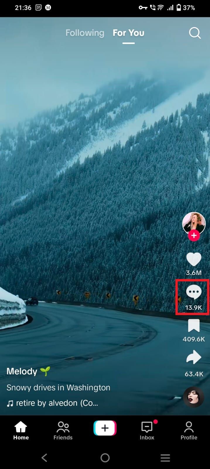 Screenshot highlighting the comment icon on a TikTok post