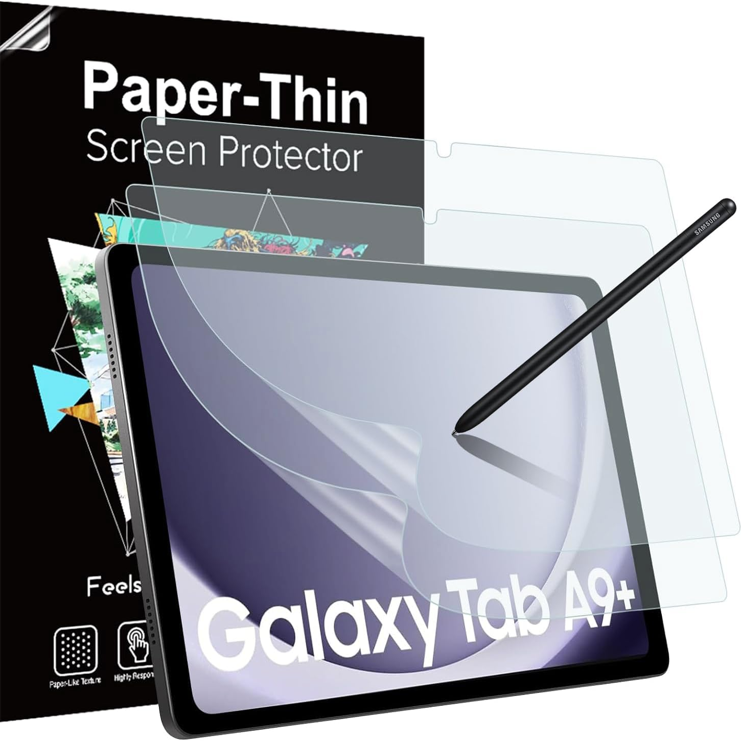 Timovo Screen Protector Galaxy Tab A9+ angled with stylus